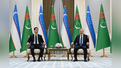 'O`zbekiston va Turkmaniston prezidentlari o`rtasida tor doiradagi uchrashuv o`tkazildi'ning rasmi