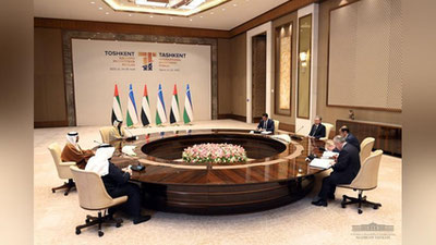 'Ўзбекистон Президенти БАА делегацияси билан учрашувда кўп қиррали ҳамкорликни кенгайтириш имкониятларини муҳокама қилди'ning rasmi