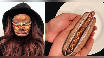 'Kanadalik vizajchi qiz teriga burger, sendvich, pissa va rollarni chizadi 'ning rasmi