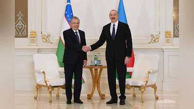 'Shavkat Mirziyoev Ozarbayjon Respublikasi Prezidenti Ilhom Aliev bilan uchrashdi'ning rasmi