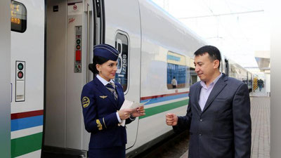 '​Tezyurar “Afrosiyob” poezdi Toshkent-Buxoro-Toshkent yo`nalishida ilk bor tijorat qatnovini boshladi'ning rasmi