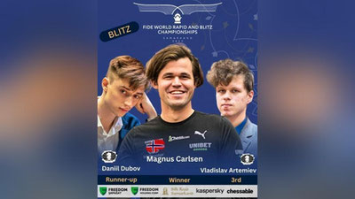 'Samarqandda bo`lib o`tgan jahon chempionatida Magnus Karlsen blits va rapid bo`yicha chempion bo`ldi'ning rasmi