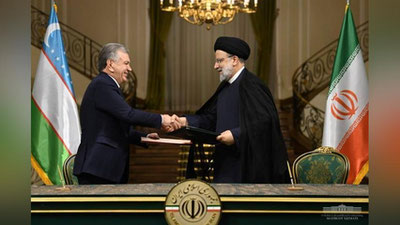 'O`zbekiston va Eron davlat rahbarlari o`rtasida hujjatlarni imzolash marosimi bo`lib o`tdi'ning rasmi