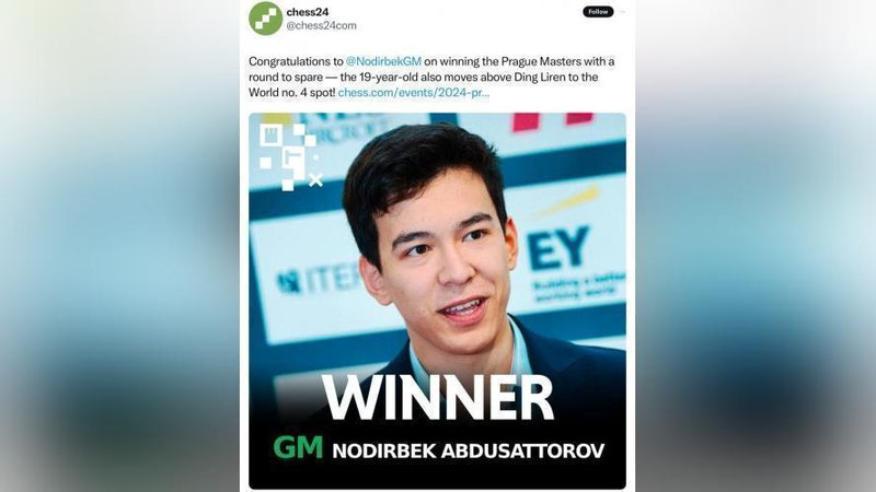 'Nodirbek Abdusattorov jahonning 4-raqamli shaxmatchisiga aylandi'ning rasmi