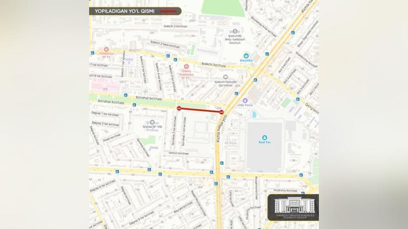 'Toshkentdagi Istirohat ko`chasining bir qismi vaqtincha yopiladi'ning rasmi