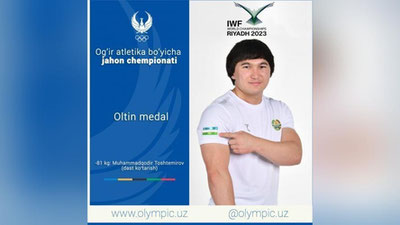 'O`zbekistonlik og`ir atletikachi jahon chempioni bo`ldi'ning rasmi
