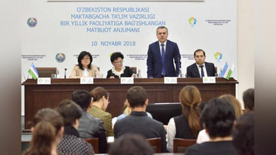 'Maktabgacha ta`lim vazirligi faoliyatining bir yilligiga bag`ishlangan matbuot anjumani bo`lib o`tdi'ning rasmi