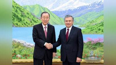 'Shavkat Mirziyoev BMT sobiq Bosh kotibini qabul qildi'ning rasmi
