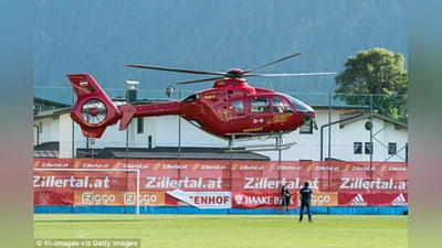 'Ўйин вақтида ҳушини йўқотган футболчи майдондан вертолётда олиб кетилди 'ning rasmi