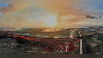 Изрображение 'В Исландии лава из извергающегося вулкана добралась до жилых домов (видео)'