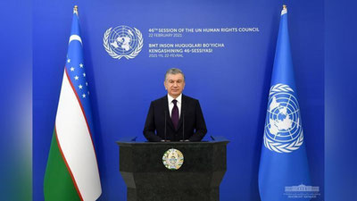 '2021 yil -  Bolalar mehnatiga barham berish xalqaro yilida Bolalar Ombudsmani to`g`risidagi qonun qabul qilinadi -- Prezidentning BMT sessiyasidagi nutqidan'ning rasmi
