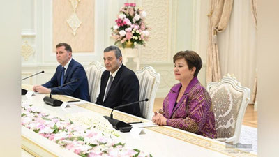Изрображение 'Президент Узбекистана принял главу МВФ в Самарканде'