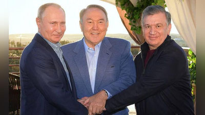 'Mirziyoev va Putin Qozog`istonda Nazarboev bilan uchrashdi'ning rasmi