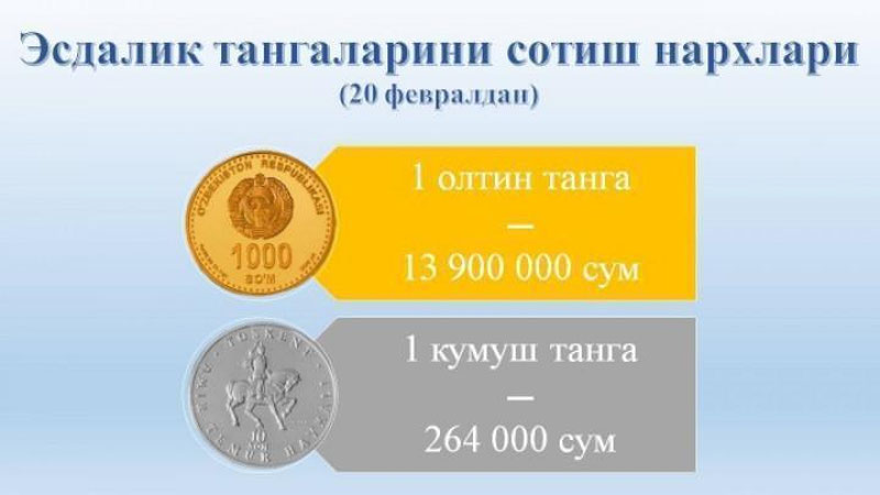 'Марказий банк олтин ва кумуш тангаларнинг янги нархларини эълон қилди'ning rasmi