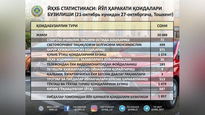 'So`nggi 1 haftada Toshkent shahrida sodir etilgan qoidabuzarliklar ro`yxati e`lon qilindi'ning rasmi