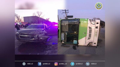 Изрображение 'В Сергели в результате ДТП опрокинулся пассажирский автобус (фото)'