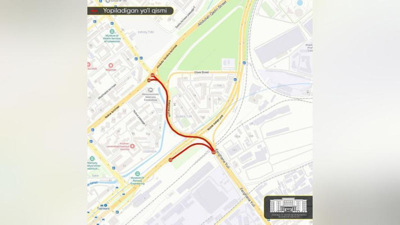 Изрображение 'Съезды на улицу Фаргона Йули из центральной части города закроют до 10 октября'