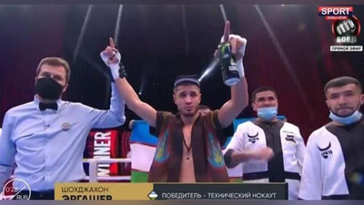 'G`alaba muborak! Shohjahon Ergashev belaruslik Dmitriy Mishyulani ikkinchi raunddayoq nokautga uchratdi (video)'ning rasmi