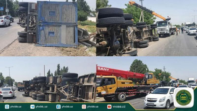 'Yangiyo`lda haydovchi "Maz-516" yuk avtomobilini boshqarolmay, uni ag`darib yubordi'ning rasmi