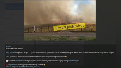 'Qo`shrabotdagi qabristonda yong`in sodir bo`ldi. Hokimlikning ma`lum qilishicha...'ning rasmi