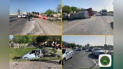 Изрображение 'В Самаркандской области в ДТП перевернулась автоцистерна'