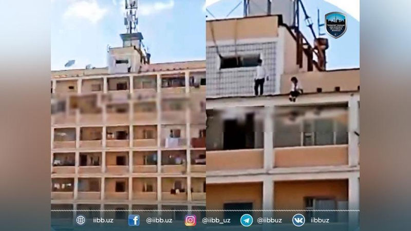 Изрображение 'В Сергели заметили девушку и парня, сидящих на краю крыши девятиэтажного дома'