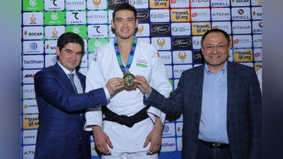 Изрображение 'Еще одно золото: узбекистанец Музаффарбек Турабоев завоевал высшую награду ЧМ по дзюдо (видео)'