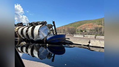 Изрображение 'На перевале Камчик опрокинулся грузовик с нефтепродуктами (видео)'