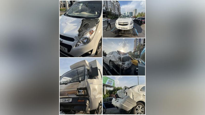 Изрображение 'В Ташкенте произошло массовое ДТП с участием 4-х грузовиков и 8-ми легковых автомобилей (видео)'