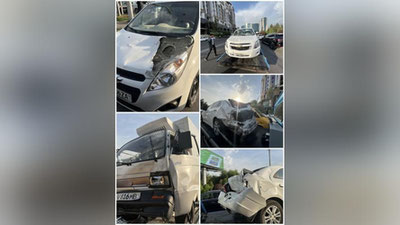 Изрображение 'В Ташкенте произошло массовое ДТП с участием 4-х грузовиков и 8-ми легковых автомобилей (видео)'