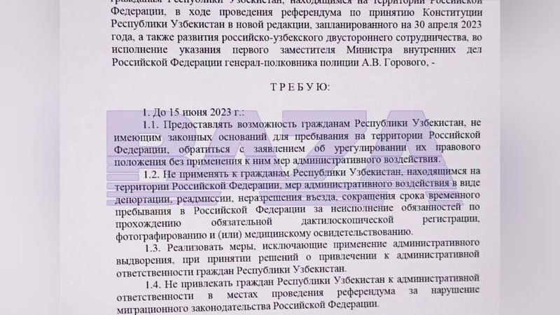 Изрображение 'В России полицейским запретили задерживать и выдворять граждан Узбекистана'