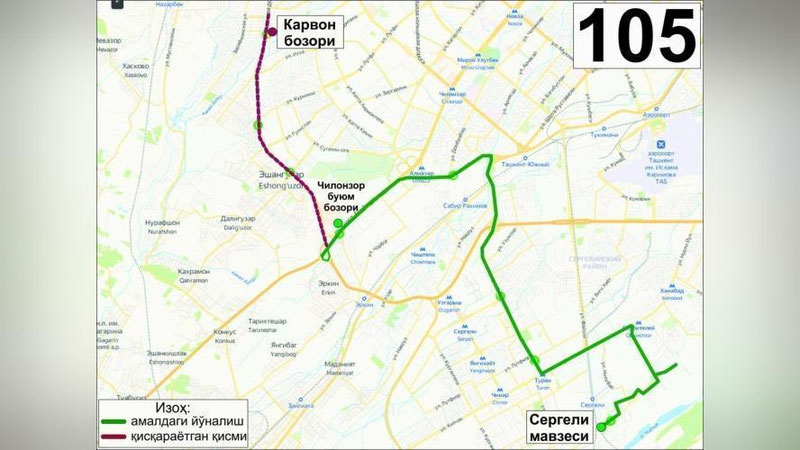 'Сергелидан Карвон бозорига қатнайдиган автобус йўналиши "Иппадром"гача қисқартирилди'ning rasmi