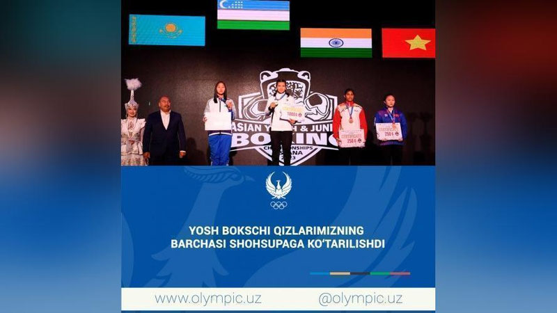 'Qozog`iston o`zbekistonlik bokschi qizlar 12 medalni qo`lga kiritdi'ning rasmi