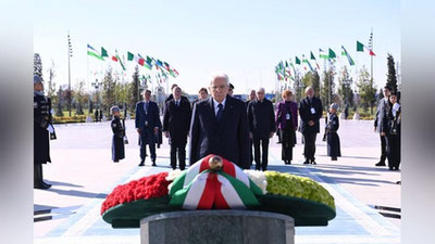 'Italiya  Prezidenti Serjo Mattarella va uning farzandi Laura Mattarella Yangi O`zbekiston” bog`iga tashrif buyurib, Mustaqillik monumenti poyiga gul qo`ydi (foto)'ning rasmi