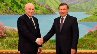 '​Shavkat Mirziyoev MDH ijroiya qo`mitasi raisi – ijrochi kotibi Sergey Lebedevni qabul qildi'ning rasmi