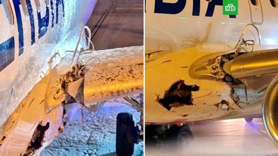 Изрображение 'В Белграде самолет умудрился взлететь с дырой в фюзеляже (видео)'