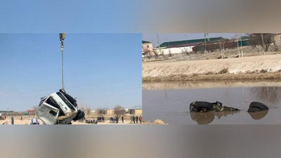 Изрображение 'В Бухарской области из канала с помощью крана вытащили грузовик (видео)'