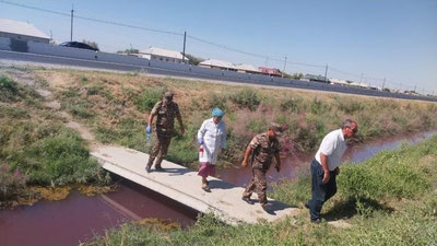 'Sirdaryodagi ariqdan qizil suv oqmoqda'ning rasmi