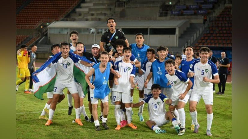 'Futbol bo`yicha O`zbekiston U-17 terma jamoasi Jahon chempionati yo`llanmasini qo`lga kiritdi'ning rasmi