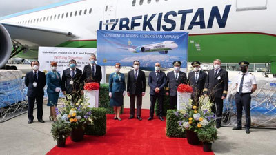 Изрображение 'В Ташкенте приземлился шестой Boeing-787 с гуманитарным грузом (фото, видео)'