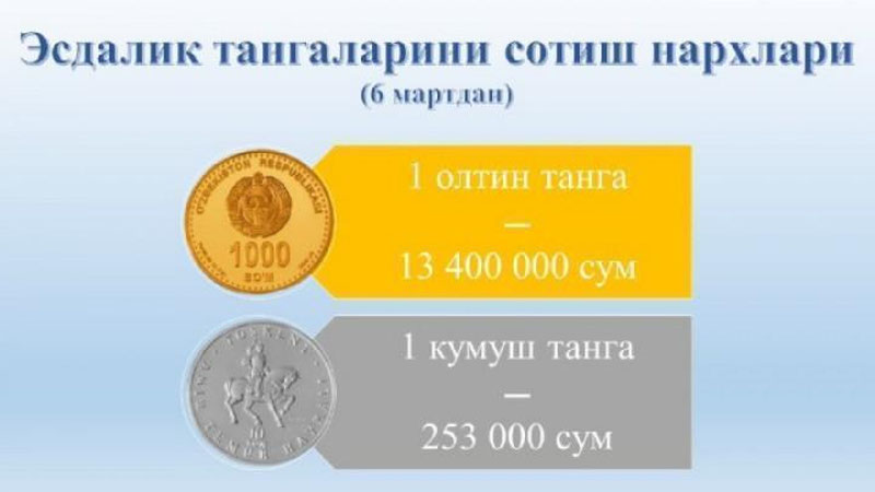 'Oltin va kumush tangalarning yangi narxlarini e`lon qildi'ning rasmi