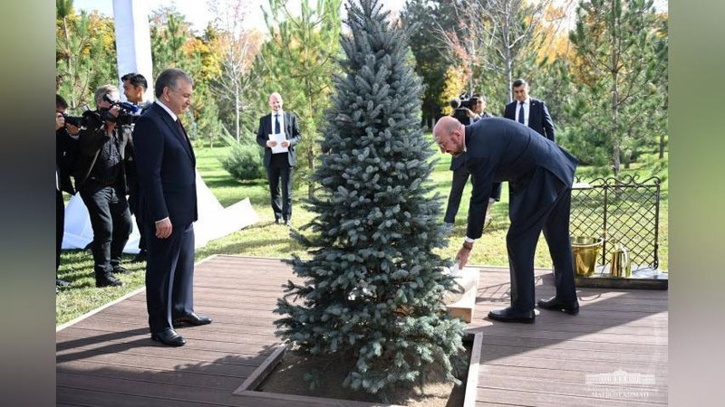 'Evropa kengashi Prezidenti "Ko`ksaroy" qarorgohining Faxriy mehmonlar xiyobonida daraxt ekdi'ning rasmi