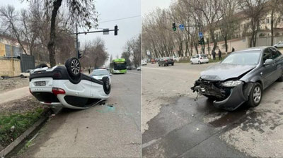 'Toshkentda Lacetti bilan to`qnashgan Lada Vesta ag`darilib ketdi'ning rasmi
