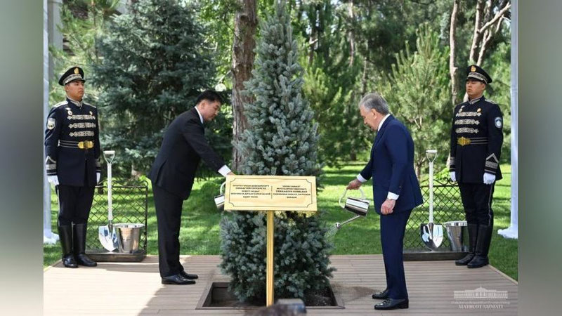 'O`zbekiston va Mo`g`uliston prezidentlari daraxt ekdi'ning rasmi