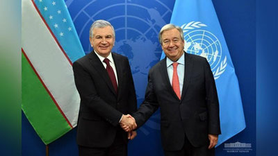'Shavkat Mirziyoev BMT Bosh kotibi Antoniu Guterrish bilan uchrashuv o`tkazdi'ning rasmi