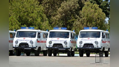 'Olis tumanlarga 15ta “UAZ” rusumli tez tibbiy yordam mashinasi topshirildi'ning rasmi