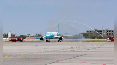 Изрображение 'В Самарканде встретили первый регулярный рейс из Сианя'