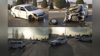 Изрображение 'В Шахрихане столкнулись 4 автомобиля: ДТП попало на видео'