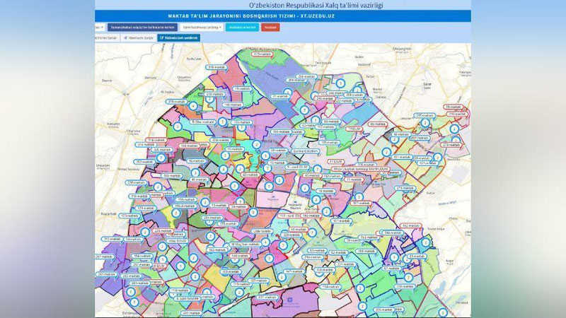 Изрображение 'МНО представило онлайн-карту микроучастков всех школ в Ташкенте'
