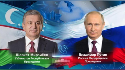 'O`zbekiston va Rossiya rahbarlari hamkorlikning rivojlantirish rejalarini muhokama qilishdi'ning rasmi